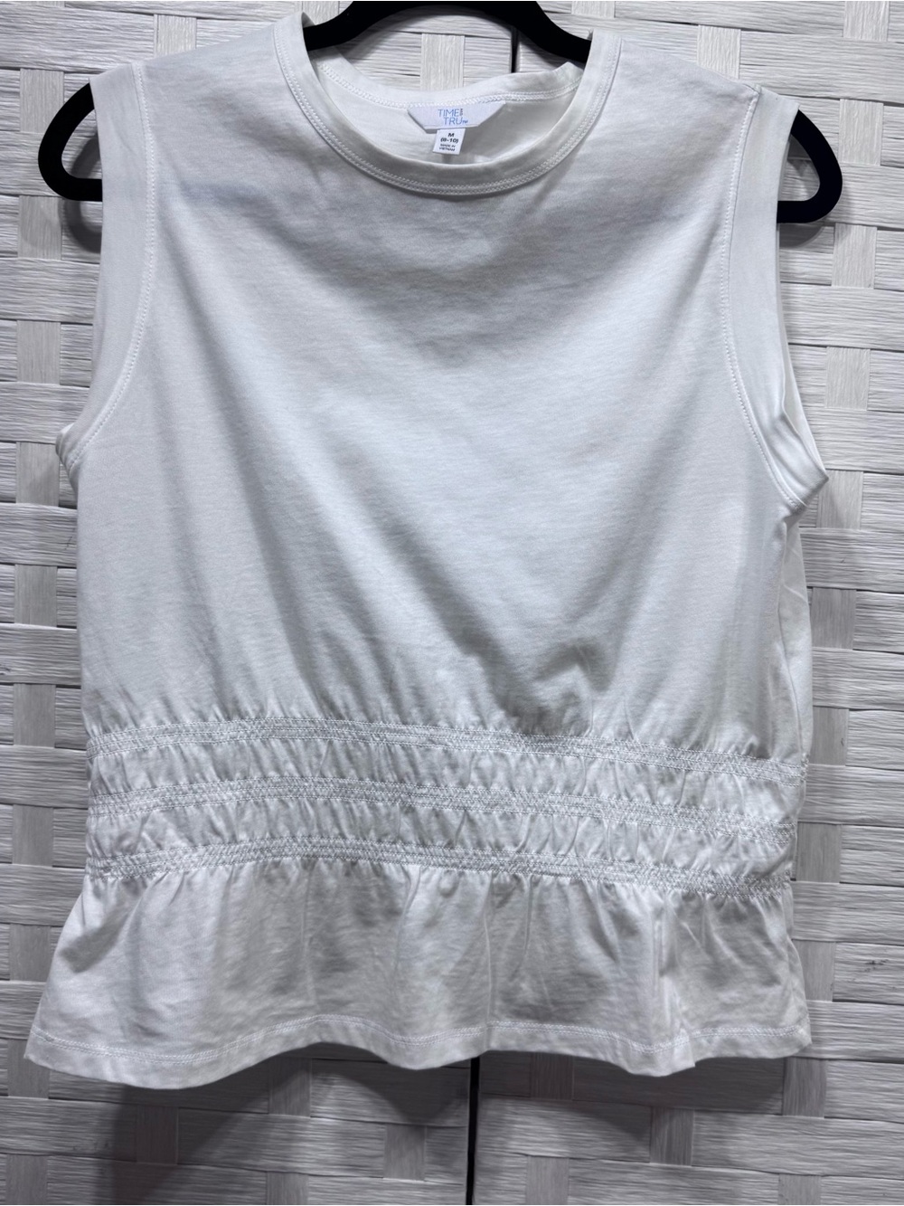 Time and Tru White Sleeveless Peplum Smocked Waist Top Size Medium